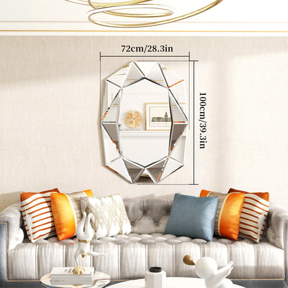 Asymmetrische Wandspiegel – Decoratieve Spiegel – Muurspiegel – Accent Spiegel – Glazen Lijst – Zilverkleurig – 72x100 cm – Bevelled Edge – MDF en Glas Frame