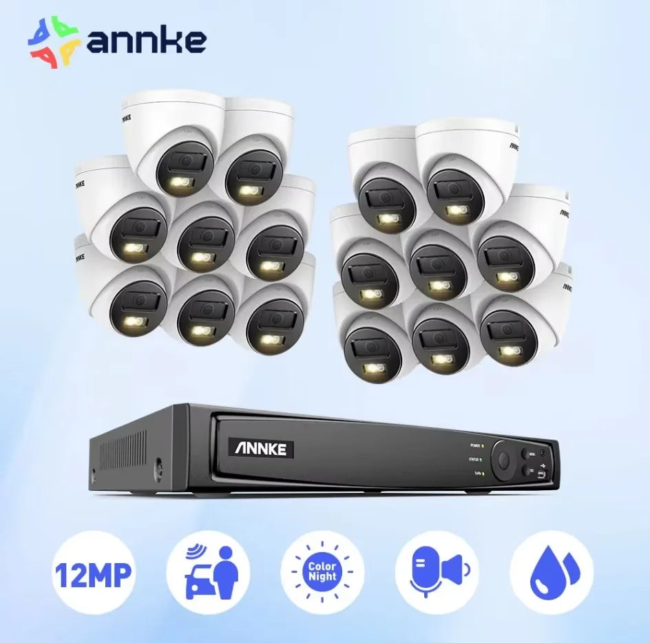 ANNKE HD POE Video Security System 16CH 12MP NVR H.265+ With Smart Dual-Light 16X 12MP Weatherproof Surveillance IP Cameras