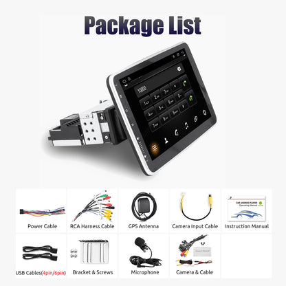 Multimedia Autoradio - Android Autoradio - Draaibare - Universeel Multimedia Systeem - CarPlay - GPS Navigatie - Bluetooth - 10.1" - Touchscreen - 64G - 12 LED - QUORE