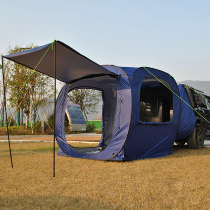 Pop-up Auto Tent - Car Tent - Bustent - Koepeltenten - voor 4-Persoons - Campingtent voor SUV - Caddy - Daktent - Waterdicht - All-Weather Vouwtent met Luifel - voor SUV & Aanhanger - Blauw
