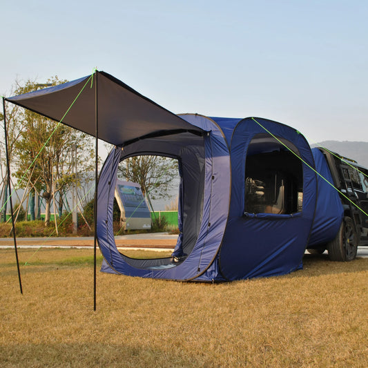 Pop-up Auto Tent - Car Tent - Bustent - Koepeltenten - voor 4-Persoons - Campingtent voor SUV - Caddy - Daktent - Waterdicht - All-Weather Vouwtent met Luifel - voor SUV & Aanhanger - Blauw