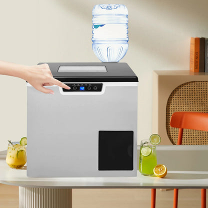 2-in-1 Ice Maker and Crusher, LCD Display, Auto Cleaning, Safety Alerts, Durable ABS & Stainless Steel, Perfect for Home or Cafe