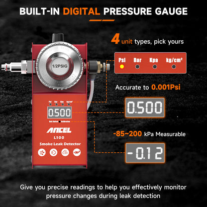 Rookmachine Voor Auto’s – Lekzoeker – Rookgenerator – Lekkage Tester – 12V Aansluiting – Digitale Drukmeter – Compleet Testpakket