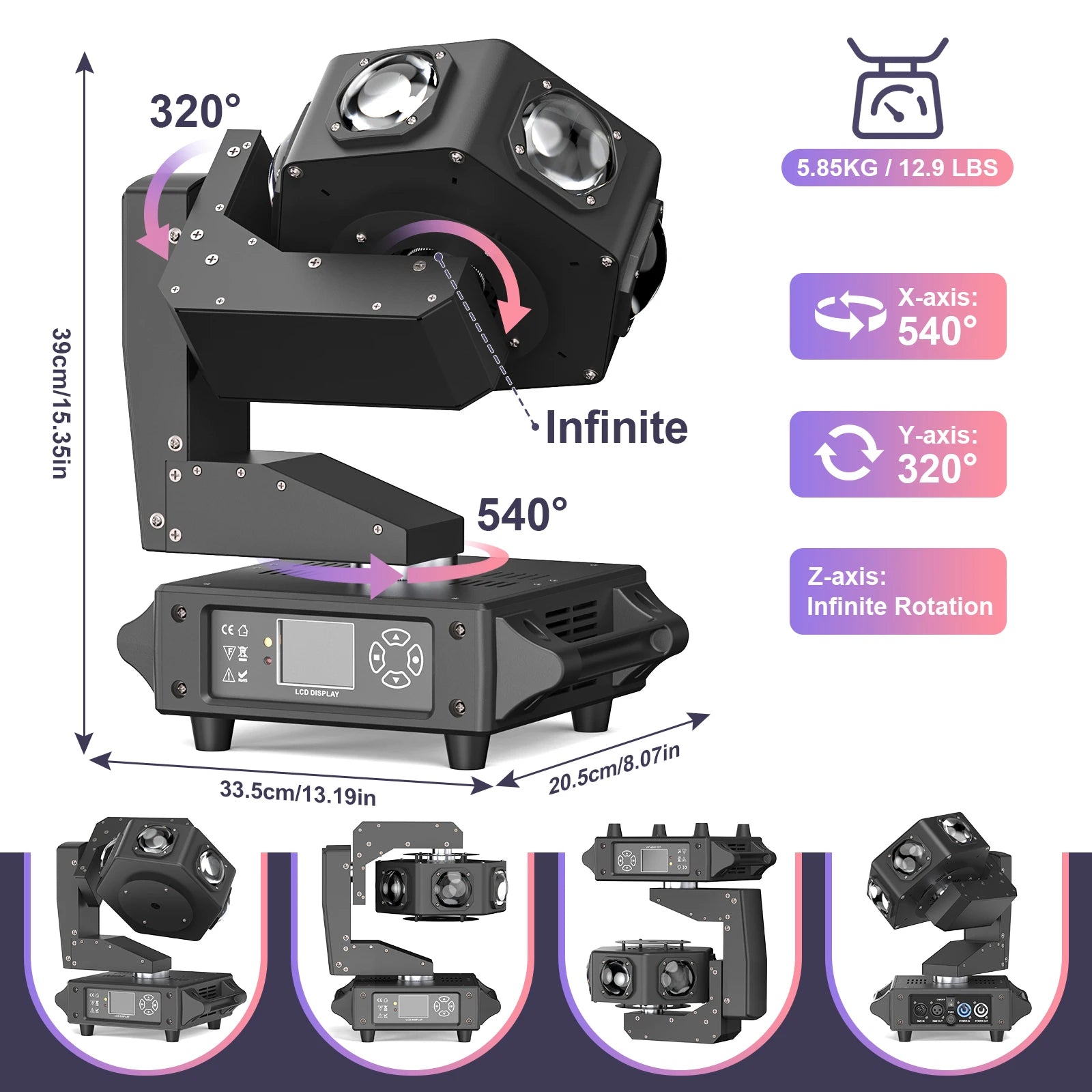 Moving Head Beam Licht – DJ Licht – Podiumverlichting – Discolamp – Feestverlichting – EU Plug – Krachtige 240W RGBW LED – 360° Draaibaar - QUORE