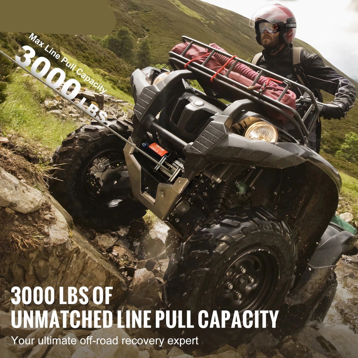 Electric Winch - Winch - Tackle - Electric Hoist - Wire Rope Winch - 3000lbs - with 39 ft Cable Reel - Wired Remote Control - for Off-Road Towing