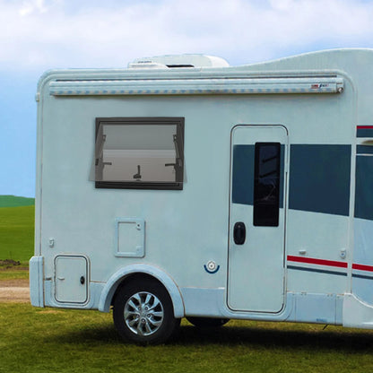 Uitzetraam Camper – Ventilatieraam – Ramen Caravan – Insectenhor – Aluminium Glas – Verstelbare Opening 65° – Vergrendelbare Handgreep - QUORE
