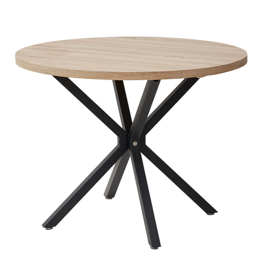 Tafel - Ronde Tafel - Scandinavisch - Moderne Minimalistische Tafel - Massief Houten Deksel - Stalen Frame - 100cm - Lichte Houtkleur
