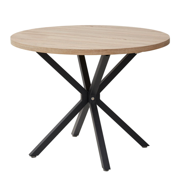 Table - Round Table - Scandinavian - Modern Minimalist Table - Solid Wood Lid - Steel Frame - 100cm - Light Wood Color
