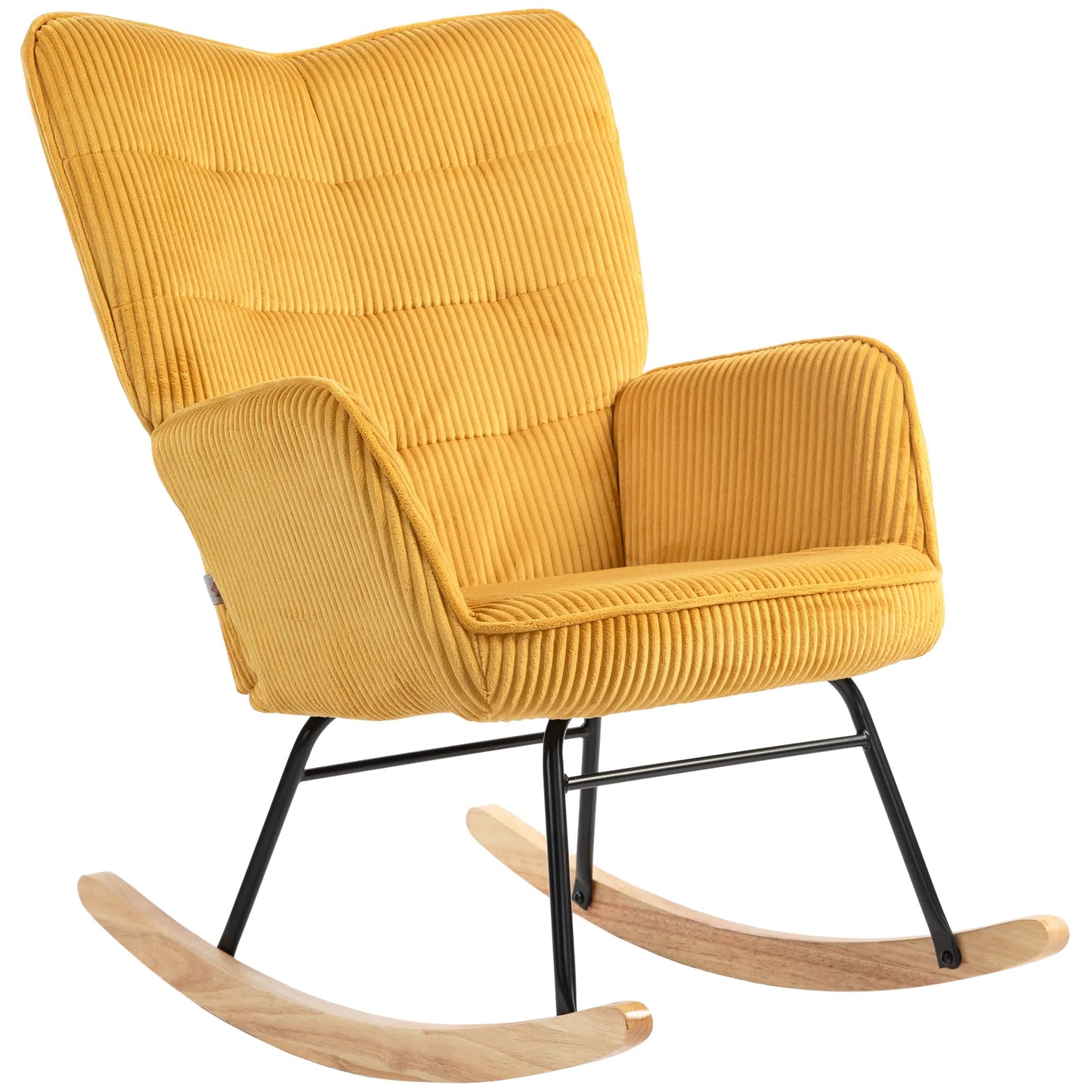 Schommelstoel – Relaxstoel – Woonkamerstoel – Leesstoel – Kinderstoel – Beukenhout En Staal – Ergonomische Rugleuning - 98 x 71 x 101 cm - Geel