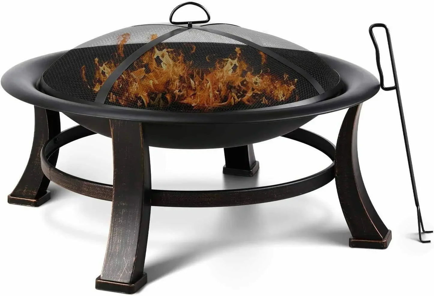 Vuurschaal - Vuurkorf - Multifunctioneel - met Vonkenvanger - Grillrooster - Mesh-schermafdekking - Voor verwarmen - BBQ - Buiten Koken - Rond - 76 x 76 x 30 cm - Zwart