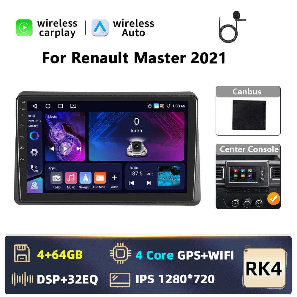 Android 2DIN Autoradio – Auto Stereo – Multimedia Speler – Navigatiesysteem – Carplay Android Auto – 10,1 Inch Touchscreen – Wifi Bluetooth GPS Navigation – Voor Renault Master 2021