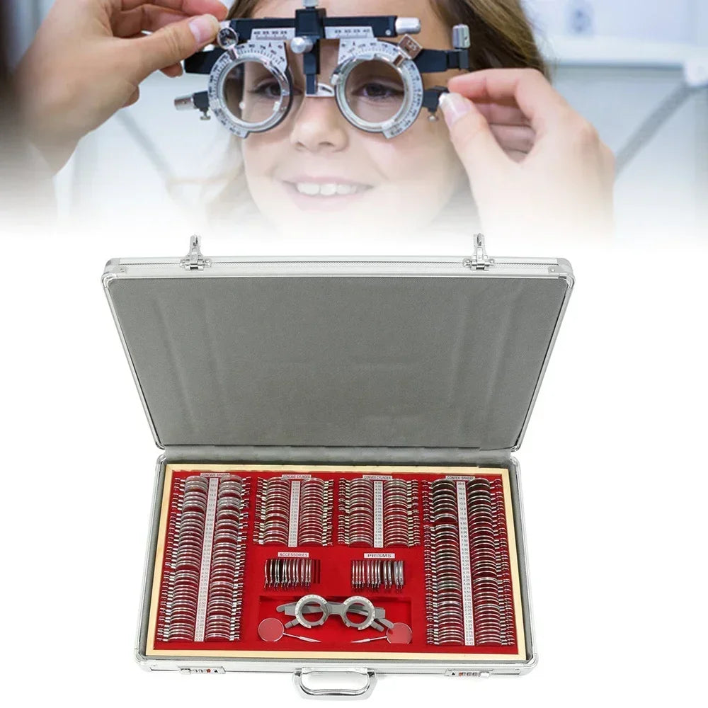Professionele Optometrie Lensenset – Brillenglazen Testset – Oogzorg Trial Lenzen – Refractie Lensenset – Optometrist Lenskit – 266 Delen – Metalen Montuur – Fluwelen Beschermkoffer