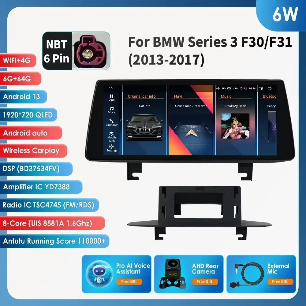 Hizpo 2 Din Car Radio for BMW 3 BMW 4 Series F30 F31 NBT Audio Multimedia Player CarPlay Android Auto GPS Bluetooth WIFI FM RDS