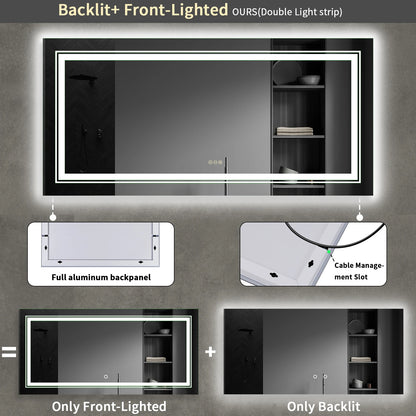 LED Badkamerspiegel - Badkamerspiegel - Badkamerspiegel met Verlichting - 100x60 cm - Voor- en Achterverlichting - Dimbaar - Anti-condens - Breukbestendig - Lichtgrijs - QUORE