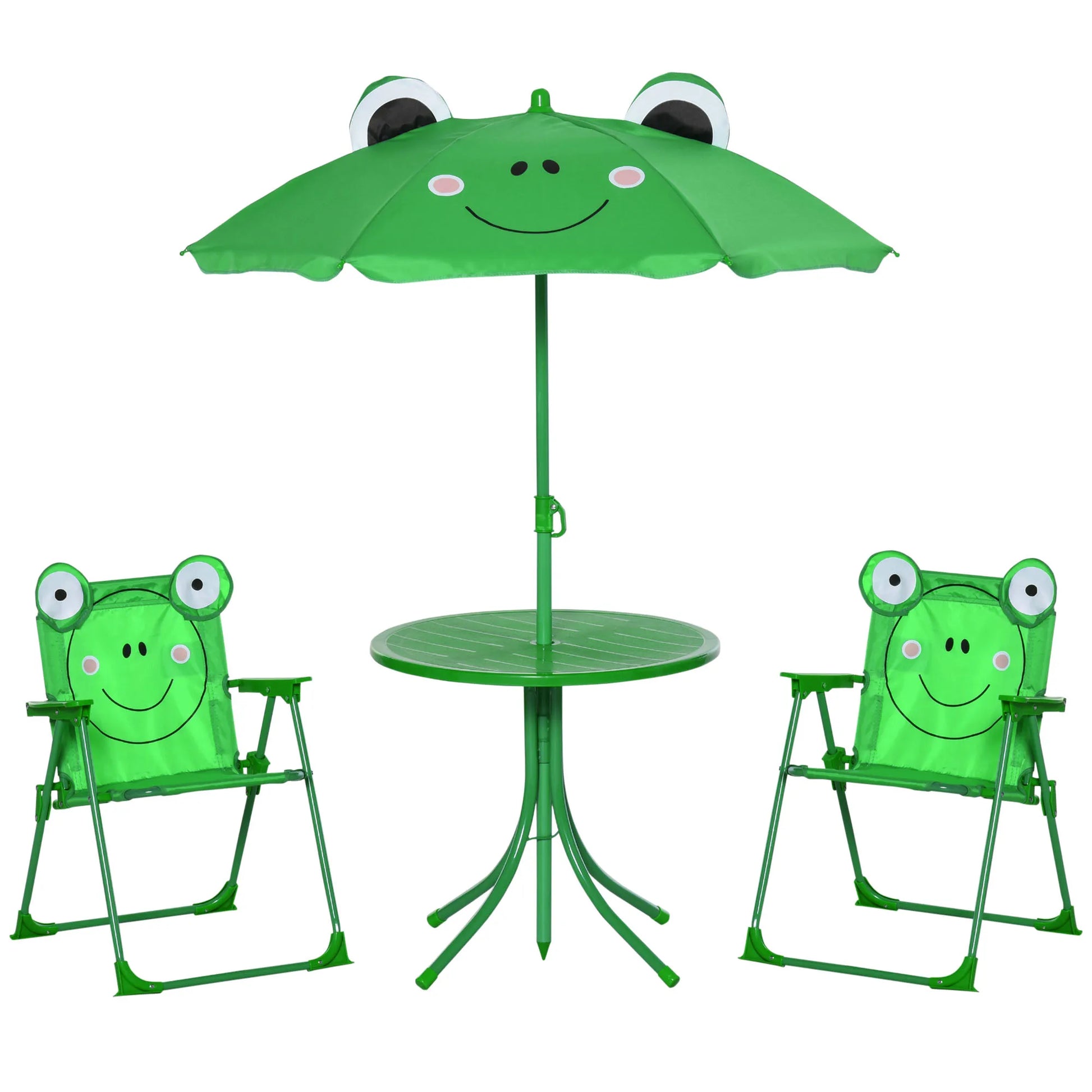 Kinder Tuinmeubelen - Kinder Tuinset - Tuintafel met Stoelen - met Verstelbare Paraplu - Opvouwbare - Stalen Tafel en Stoelen - voor Balkon - Balkonset 2 Personen - Groen - QUORE