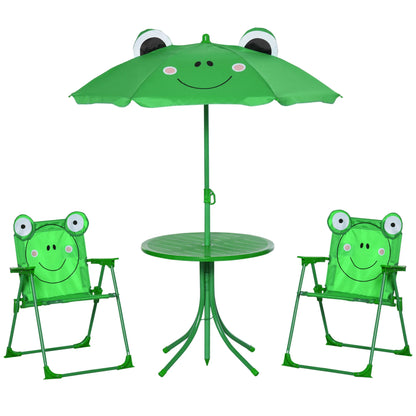 Kinder Tuinmeubelen - Kinder Tuinset - Tuintafel met Stoelen - met Verstelbare Paraplu - Opvouwbare - Stalen Tafel en Stoelen - voor Balkon - Balkonset 2 Personen - Groen - QUORE
