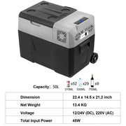 Draagbare Koelbox – Mobiele Koelbox – Campkoeler – Auto Koelbox – 50 Liter – Temperatuurbereik -20°C – Digitale Bediening