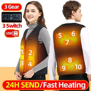 Heating Jacket - Heated Bodywarmer - Heated Clothing - 10 Areas Heated Vest - Heated Vest Unisex - Rechargeable - Self-Heating Vest - Fleece Thermal Vest - Size XL - Black