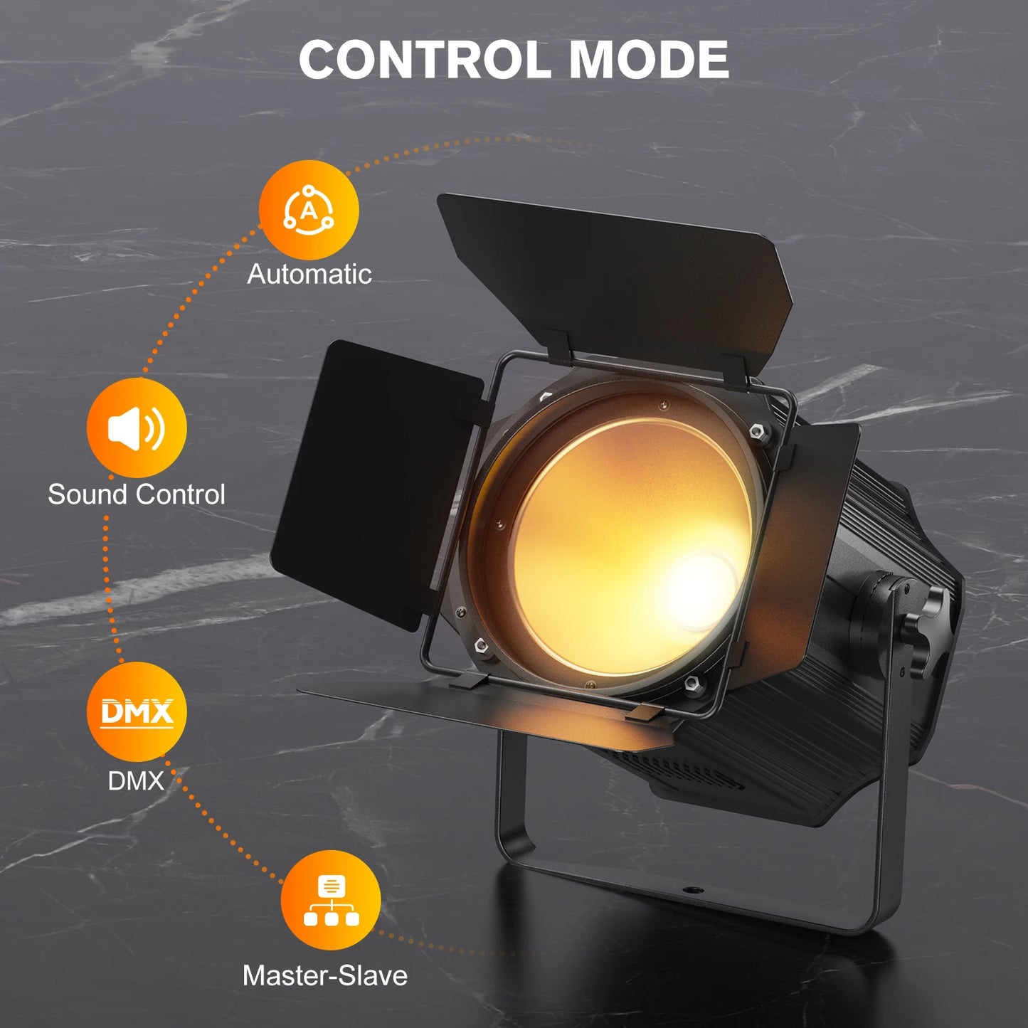 200W COB Par Light – Stageverlichting – DJ Licht – Podiumverlichting – Evenementenverlichting – Set van 2 EU Plug – Dual-Color Lichtinstelling – DMX512 Met 4-Blad Barn Door - QUORE