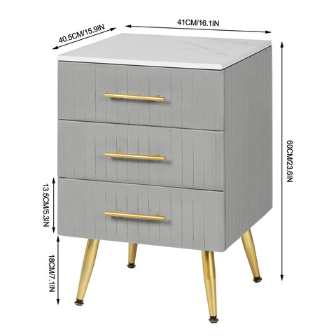 Bijzettafel - Bedtafel - Nachtkastje - Slaapkamer tafel - Nachtkastje met lades - slaapkamer meubilair - 3 Laden - 80kg - Grijs