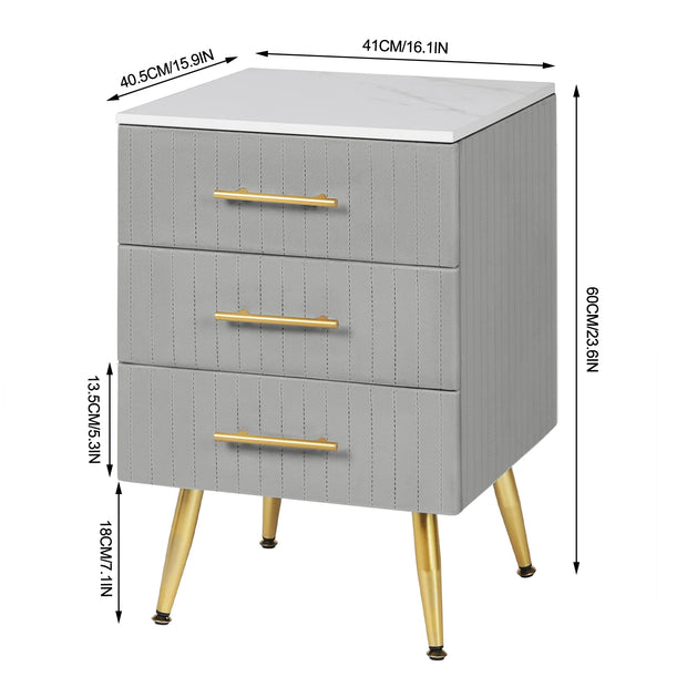 Bijzettafel - Bedtafel - Nachtkastje - Slaapkamer tafel - Nachtkastje met lades - slaapkamer meubilair - 3 Laden - 80kg - Grijs