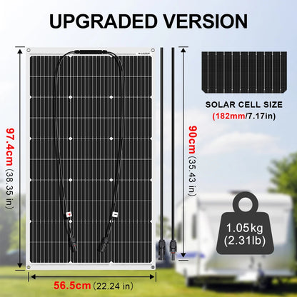 DOKIO 200W (two 100W) 18V flexible solar panel waterproof monocrystalline solar panel camping RV home 12V battery charging
