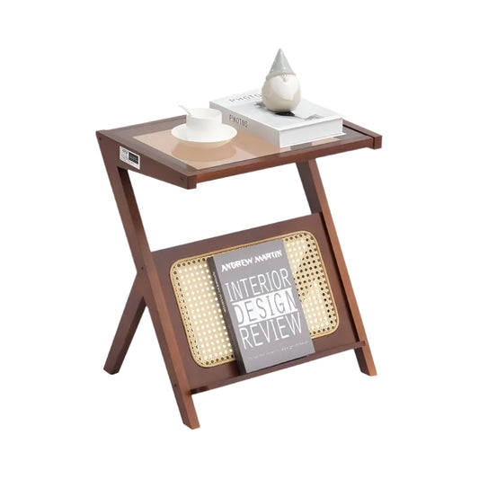Coffee Table - Table - Coffe table - Living Room Table - Rattan Coffee Table - Z-Shaped - 47in - Rattan Woven Bamboo Coffee Table - with Tempered Glass Top - for Living Room Bedroom