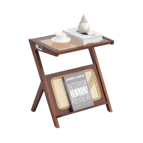 Koffietafel - Table - Coffe table - Living Room Table - Rotan Salontafel - Z-vormig - 20in - Rotan Geweven Bamboe Salontafel - met Gehard Glazen blad - voor Woonkamer Slaapkamer