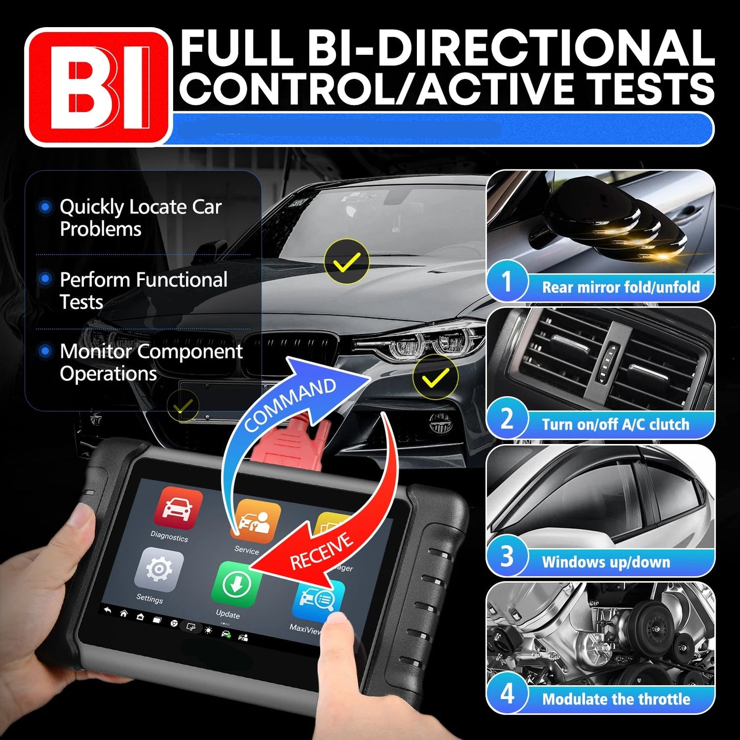 Auto Diagnosetool – OBD2 Scanner – Diagnoseapparaat – Diagnosetester – 7 Inch Touchscreen – Bi-directionele Functies