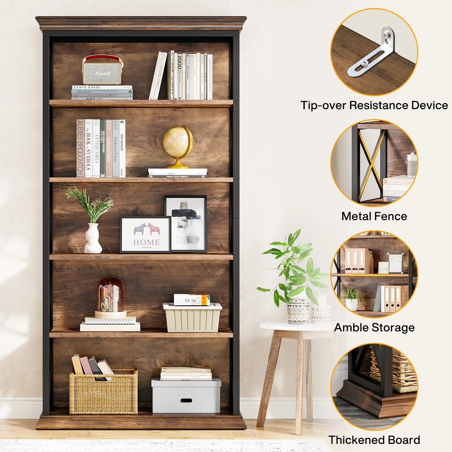 Tribesigns 6-Tier Bookcase, 71 Inches Industrial Bookshelves and Bookcases, Floor Standing 5 Shelf Display Storage Shelves - QUORE