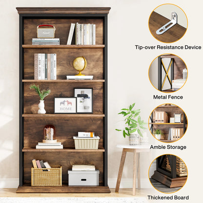 Tribesigns 6-Tier Bookcase, 71 Inches Industrial Bookshelves and Bookcases, Floor Standing 5 Shelf Display Storage Shelves - QUORE
