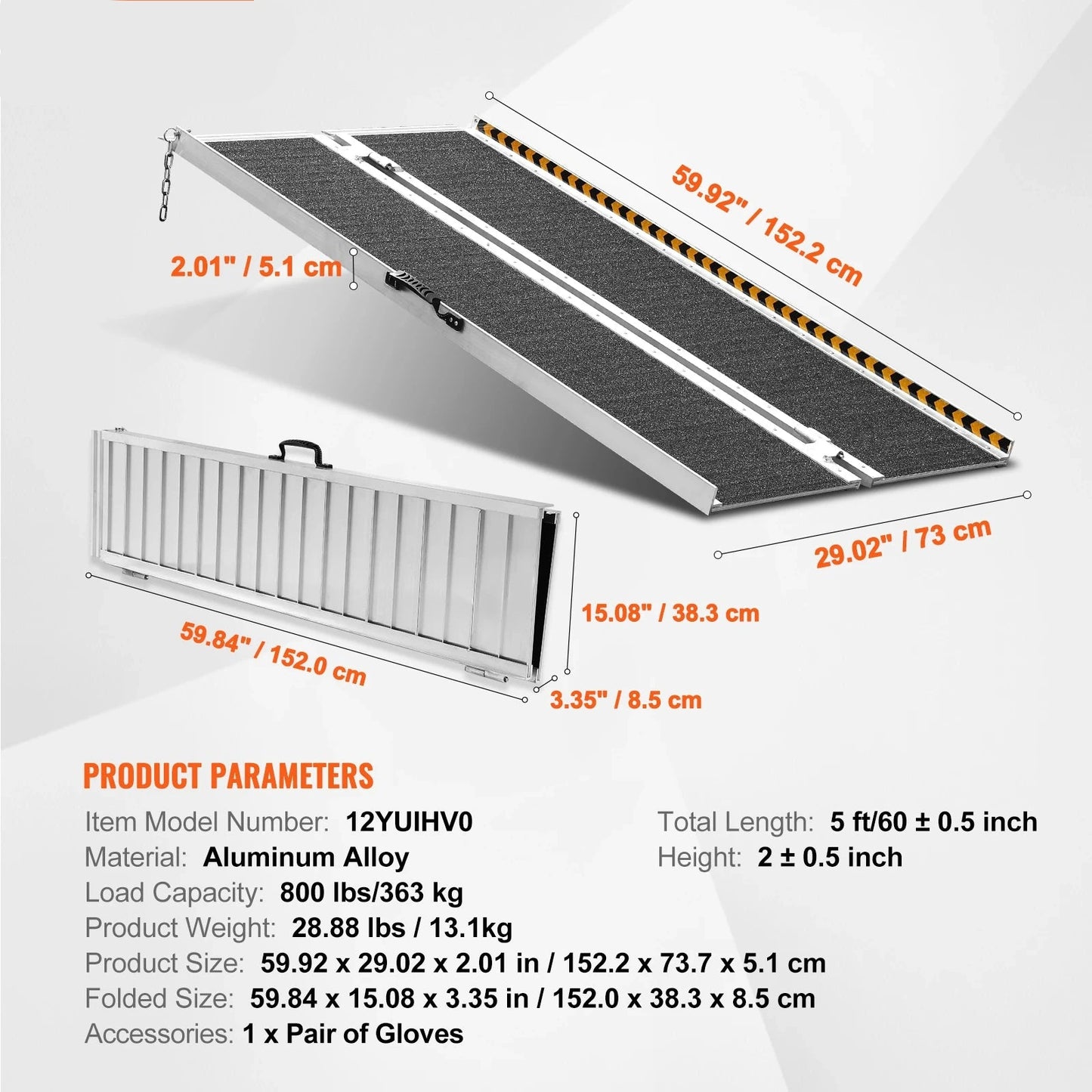 Rolstoelhelling - Drempelhulp - Drempelhulp Rubber - Oprijplaat - Drempelhulpen - Opvouwbare - 60inch - Antislip & Draagbaar - 800lbs Draagkracht - Mobiele Oplossing - Voor Scooters & Rollators