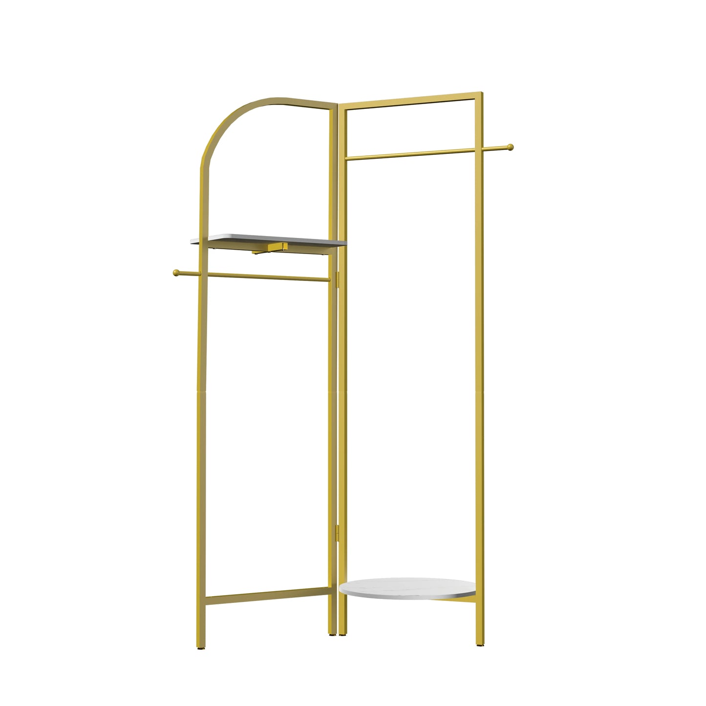 Vrijstaande Gouden Kapstok met Plank - Industrieel Kledingrek met Marmertextuur - 2 Tiers - Stabiele Metalen Constructie
