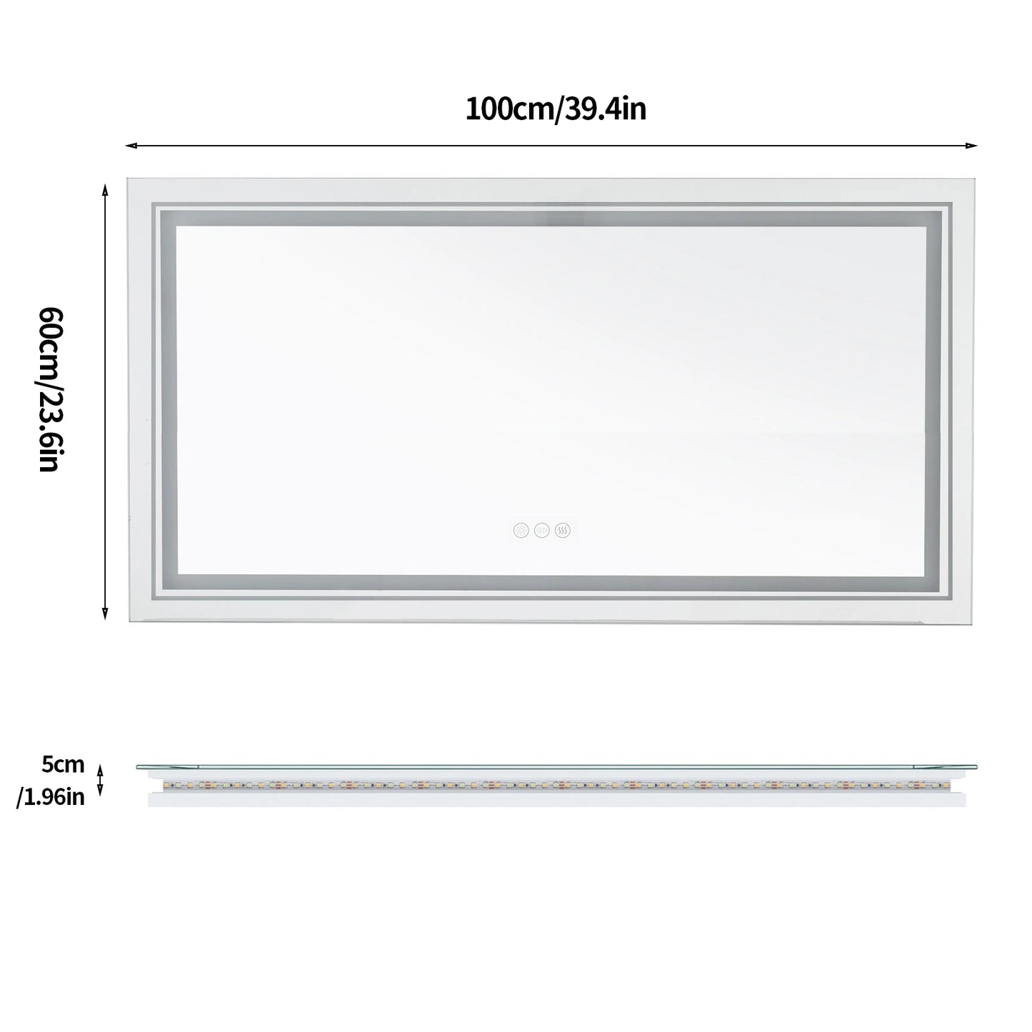 LED Badkamerspiegel – Verlichte Spiegel – Badkamer Spiegel – Touch Spiegel – Anti-Condens – Aluminium Frame – IP44 Waterbestendig - 39.4x23.6inch