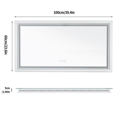 LED Badkamerspiegel – Verlichte Spiegel – Badkamer Spiegel – Touch Spiegel – Anti-Condens – Aluminium Frame – IP44 Waterbestendig - 39.4x23.6inch