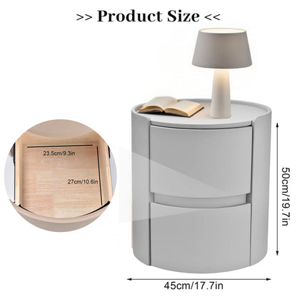 Ronde Nachtkastje – Bijzettafeltje – Bedkastje – Opbergkastje – Ladeblok – Grijs – Modern Houten Frame – Zadel-Leerlook Blad
