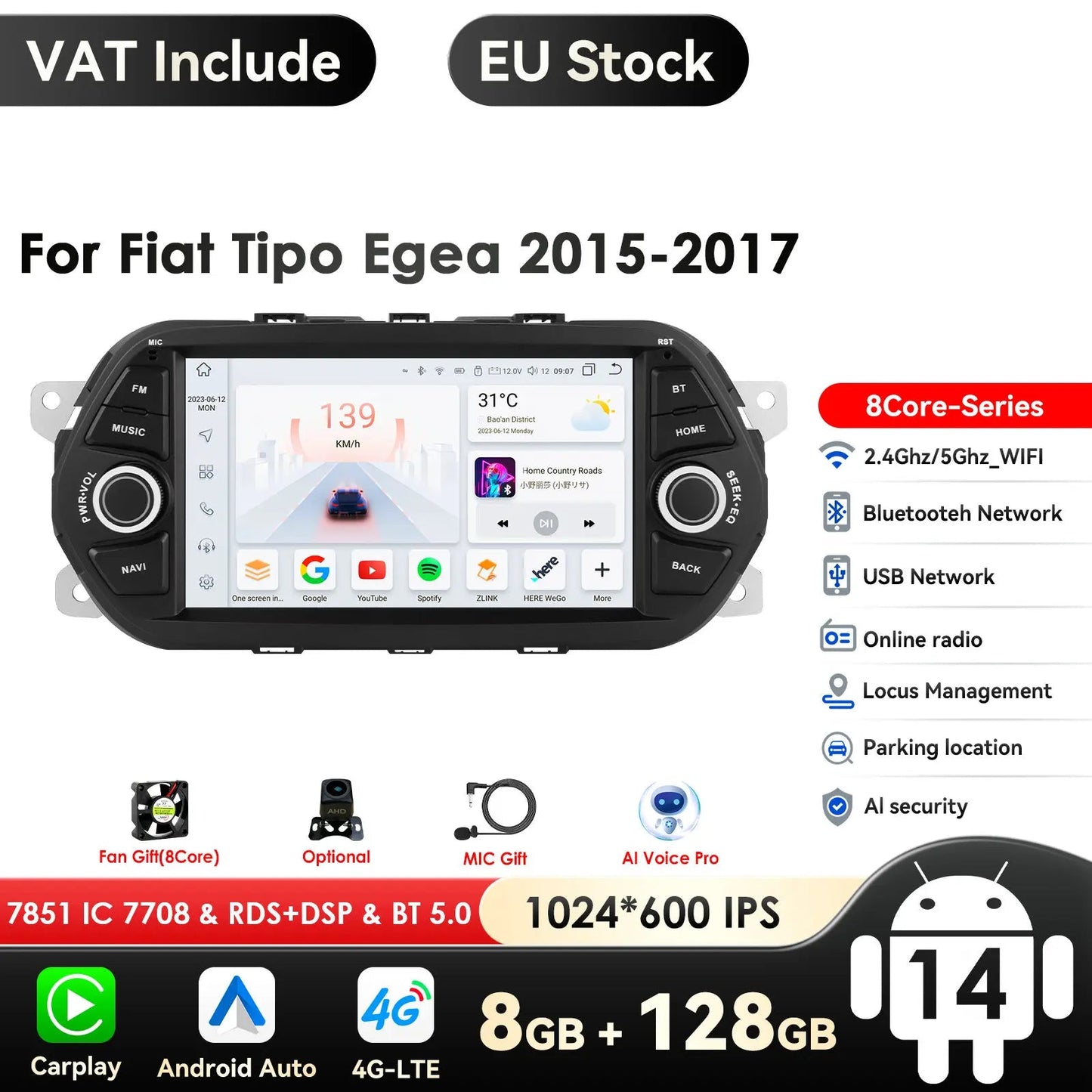 Android Multimediasysteem – Auto Radio – Navigatiesysteem – 2DIN Speler – Touchscreen – 7 Inch Scherm – Android 13 OS – Bluetooth 5.0 & Canbus Box - QUORE