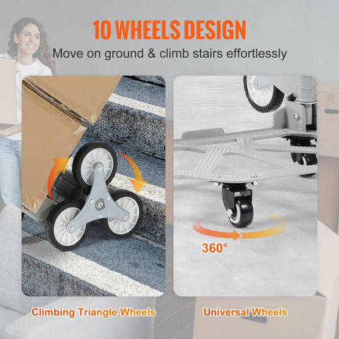 Trapklimwagen - Steekwagen - Verstelbare Handgreep - 220lbs Draagvermogen - Opvouwbaar - 32.3-45.7in - 4 Wielen - QUORE