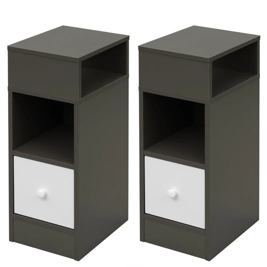 Nachtkastje - Nachtkastjes Set van 2 - Nachtkastjes Modern - 2 - Open Planken 1 Lade - 25x66x30cm - Slank Klein Opbergkastje Nachtkastje Ruimte - Donkergrijs
