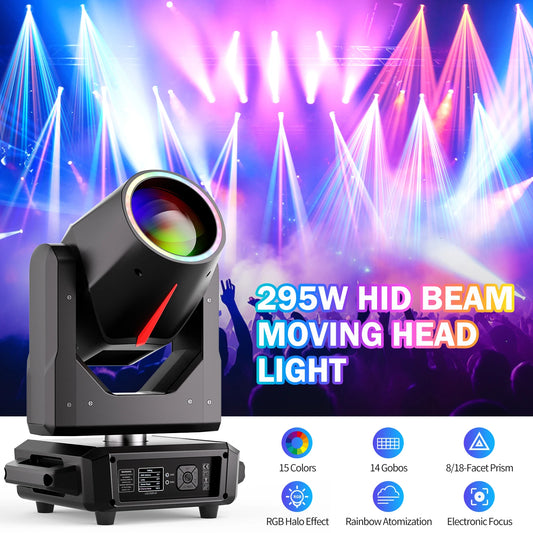 Moving Head Beam Licht – Stage Light – DJ Licht – Effectverlichting – Podiumspot – 295W Power – 14+1 Kleuren- en Gobo-wiel