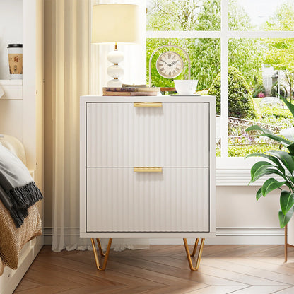 Comanlai 2 pieces Bedside Table with 2 Drawers,Nightstands Cabinet with Metal Feet,Chest of Drawers for Living Room,49x29x47cm