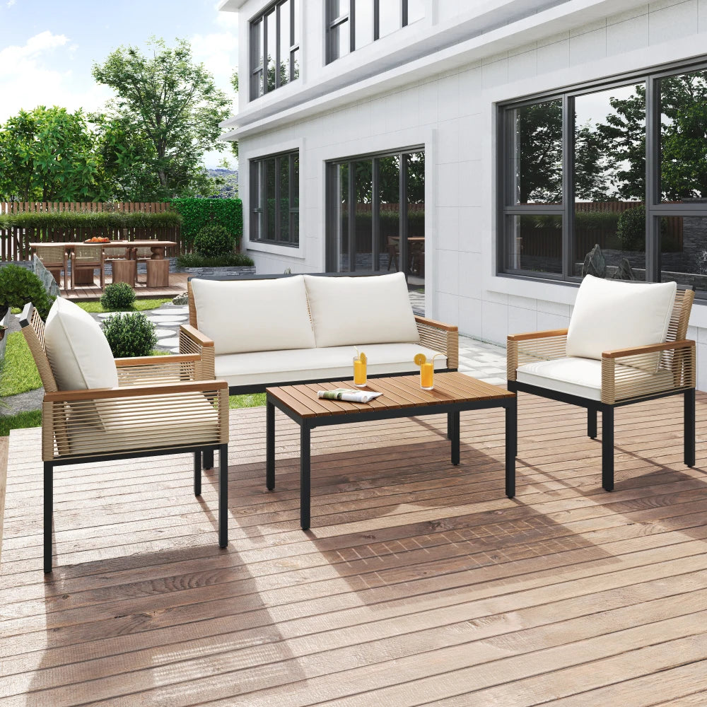 4-Persoons Loungeset – Tuinmeubel – Loungeset Buiten – Loungeset Balkon – Tuinbank – UV-bestendig PE-Rattan – Gepoedercoat Stalen Frame