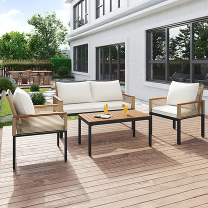 4-Persoons Loungeset – Tuinmeubel – Loungeset Buiten – Loungeset Balkon – Tuinbank – UV-bestendig PE-Rattan – Gepoedercoat Stalen Frame