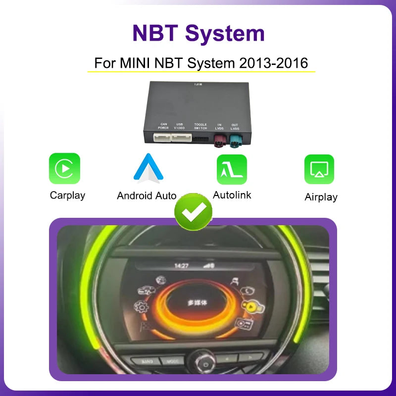 Draadloze CarPlay Adapter – Android Auto Interface – Bluetooth Multimedia Ontvanger – Auto Smartphone Integratie – BMW Mini NBT Variant – Plug & Play Installatie – Verbeterde Geluidskwaliteit - QUORE