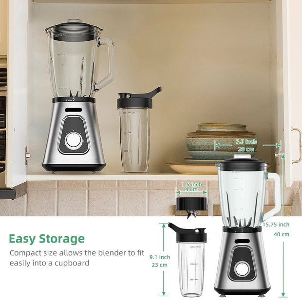 Slow Juicer - Juicer - Fruit and vegetable juicer - Juice extractor - Heavy Duty - Commercial quality - Mixer - Juicer - Fruit food processor - Ice smoothies - Smoothie blender - Glass jar - 1300W - 1.5L - Light gray