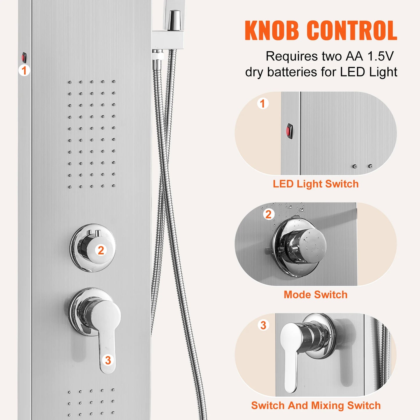 Douche - Regendouche - Douchewand - Douchekolom - Douchepanelen - LED Douchepaneel - 5-in-1 - RVS - Douchezuil met Massagejets - Zilver