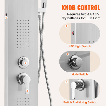 Douche - Regendouche - Douchewand - Douchekolom - Douchepanelen - LED Douchepaneel - 5-in-1 - RVS - Douchezuil met Massagejets - Zilver