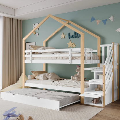 Hoogslaper Hout – Etagenbed – Kinderbed – Stapelbed – Uitschuifbed – Met Opbergruimte – Massief Mahoniehout – Geschikt Voor 3 Slaapplaatsen