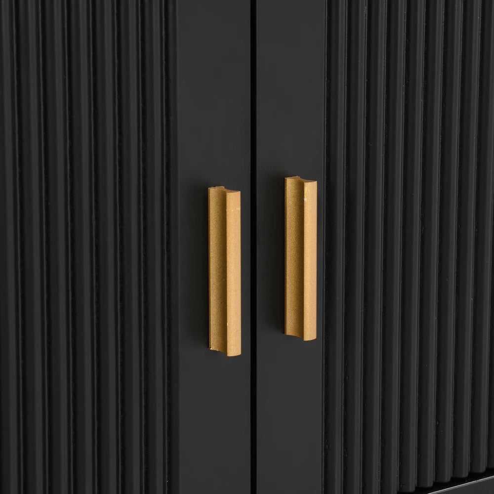 Tv-Meubel – Tv-Kast – TV-Meubel – Dressoir – Zwart Met Gouden Pootjes – Geschikt Voor Televisies Tot 79 Inch – Vier Lades En Centrale Kast - Zwart