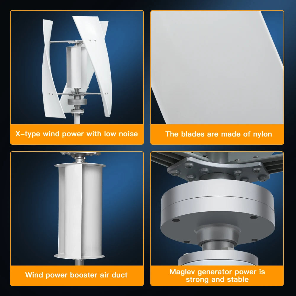 Windturbine – Compacte Windmolen – Duurzame Energie – Verticale As – Stille Generator – 2000W – Glasvezelbladen - 24V - Met Off-grid Systeem 1